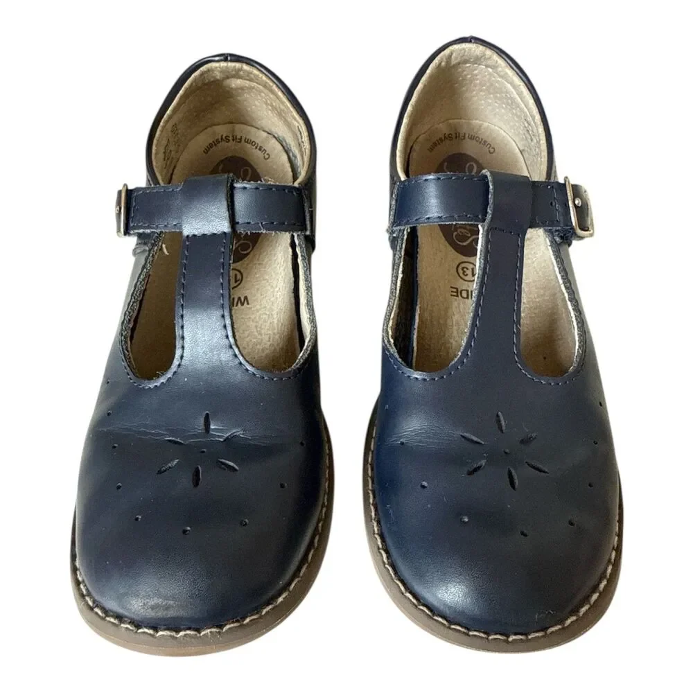 FOOTMATES Leather Shoes Size 13M or 13W Girls Navy Blue Mary Jane Wide Sherry